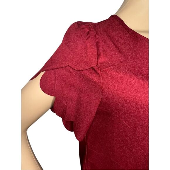 SHEIN Maroon Professional Lightweight Scalloped Short Sleeve Blouse - Picture 2 of 6